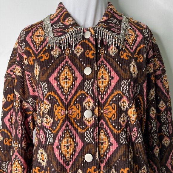 Savanna Jane Women's Brown Pink Button Down Geometric Print Jacket Size Small - Picture 2 of 11
